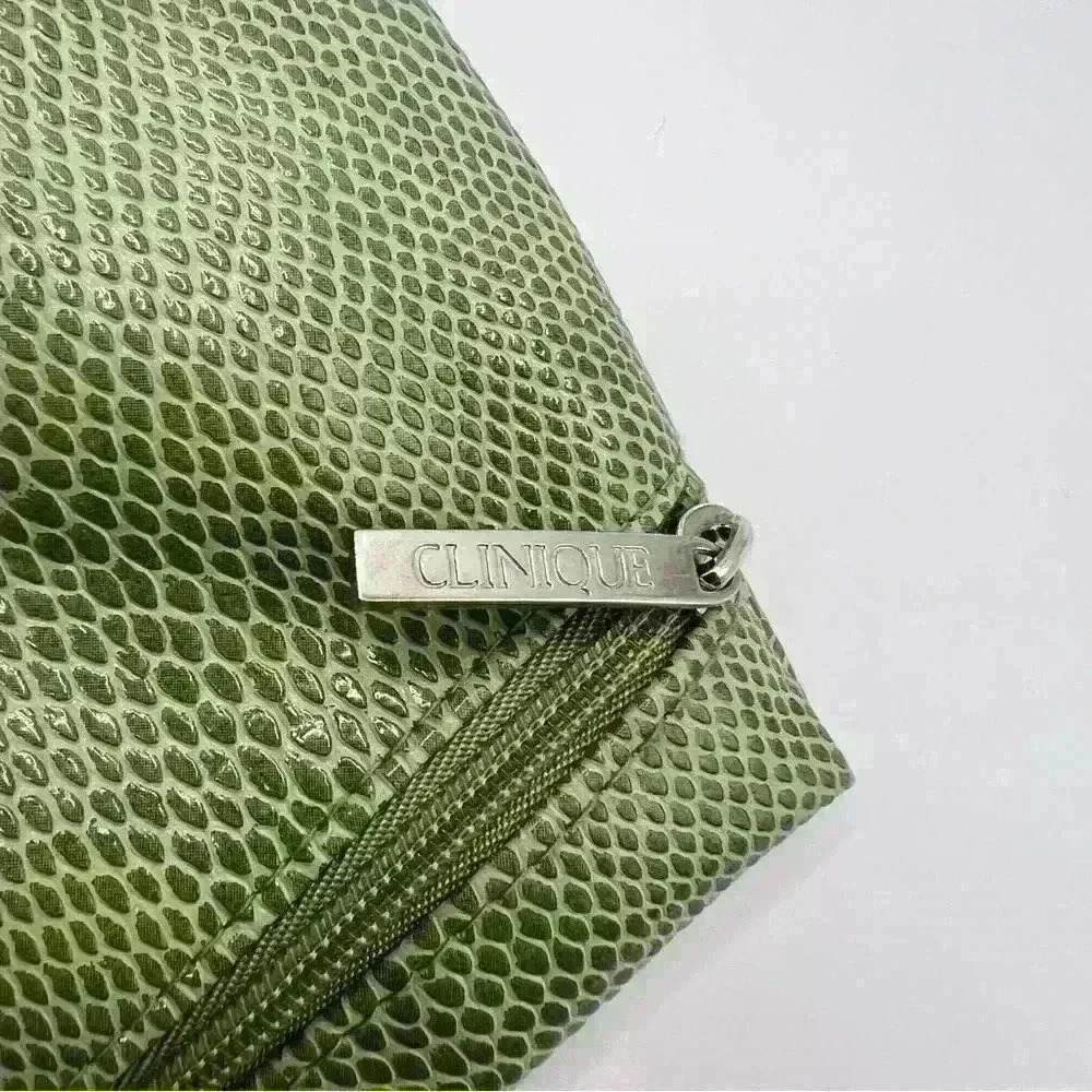 Clinique Green Faux Snake Skin Zipped Travel Cosmetics Makeup Pouch Bag Case - Picture 4 of 5